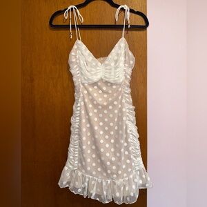 Selfie Leslie Bambi Ruched Mini Dress Polka Dot Dress